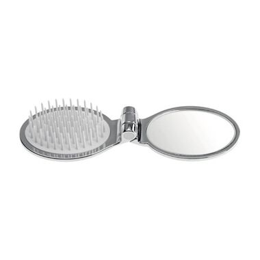 Chromium Folding Hair-brush With Mirror faces chromium folding hair brush with mirror