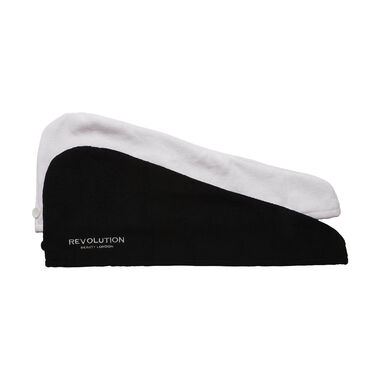 2pk Plain Microfibre Hair Wraps Black White faces 2pk plain microfibre hair wraps black white
