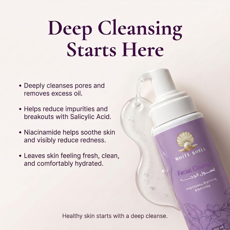 white shell deep cleansing facial foam