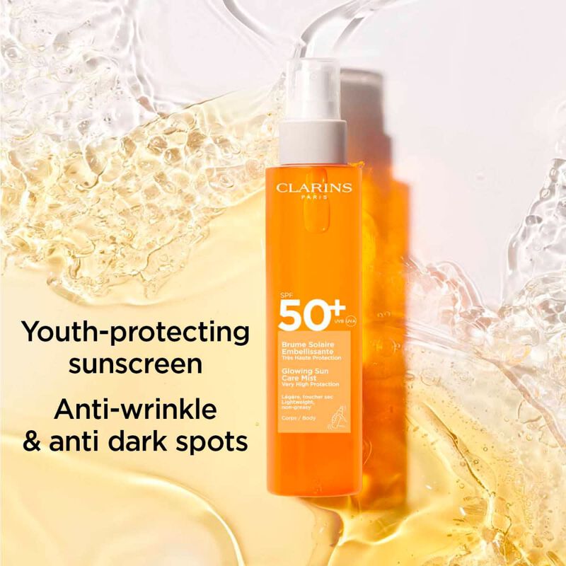 كلارنس واقي شمس للجسم رذاذ العناية الشمسية المتوهجة بعامل حماية عالي جدًا spf 50+