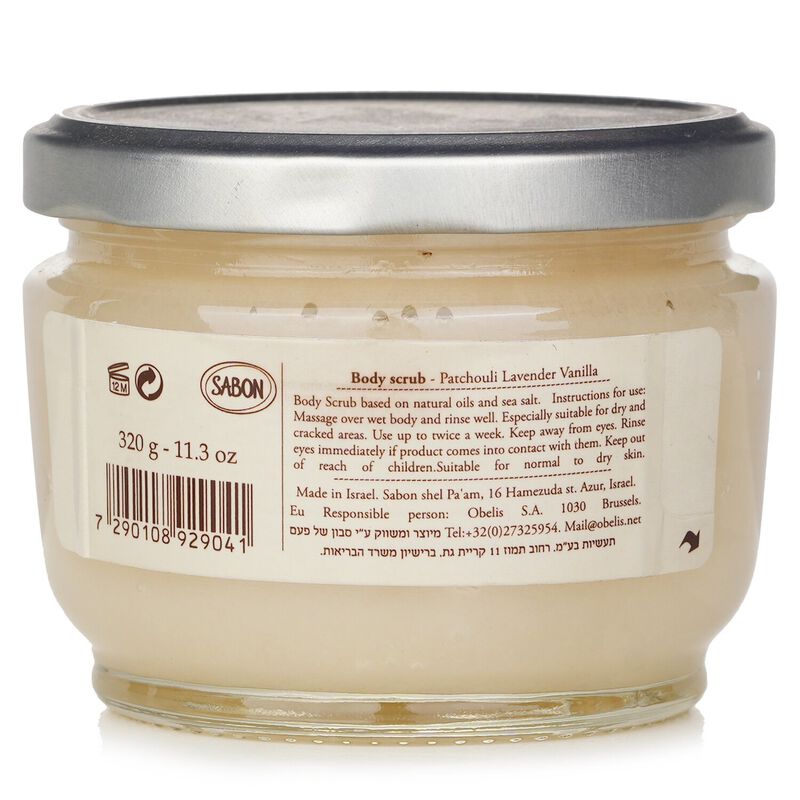 sabon body scrub  patchouli lavender vanilla