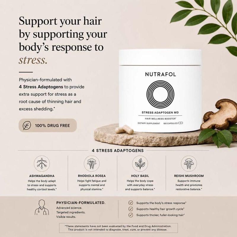nutrafol stress adaptogen md hair wellness booster dietary supplement