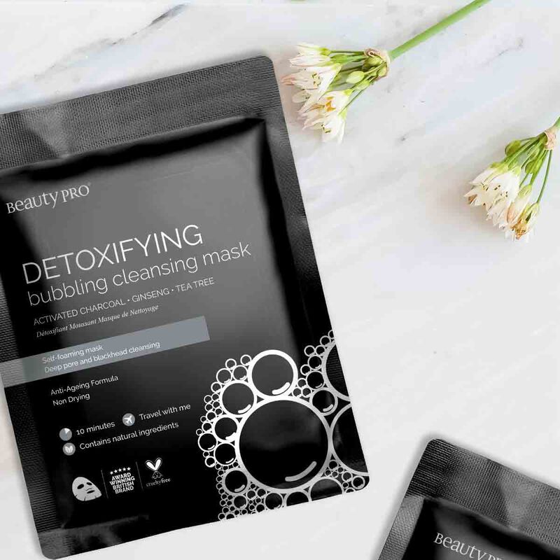 beauty pro detoxifying bubbling cleansing sheet mask with activated charcoal